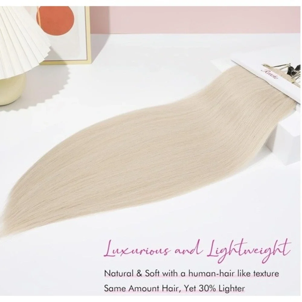 REECHO‎ Blonde Clip in Hair Extensions Long Straight Hairpiece Women